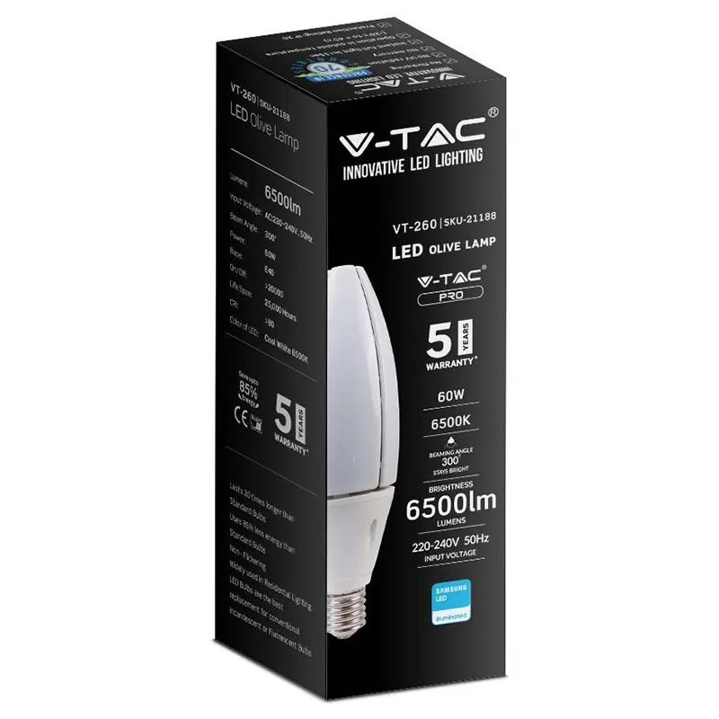 Bec LED E40 60W 6500K Alb Rece, Cip Samsung