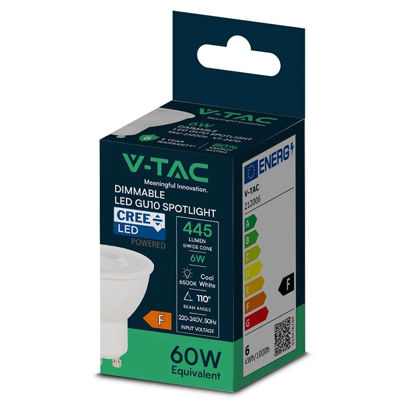 Bec Spot LED GU10 6W 110' Dimabil 6500K Alb Rece, Cip Cree