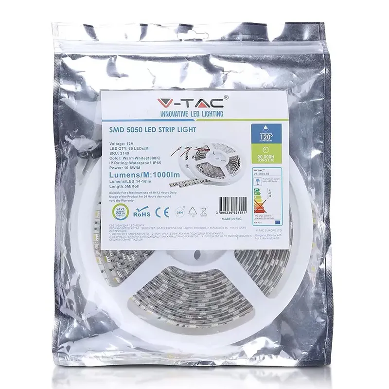 Banda LED SMD5050 60LED/M 6400K IP65 5M