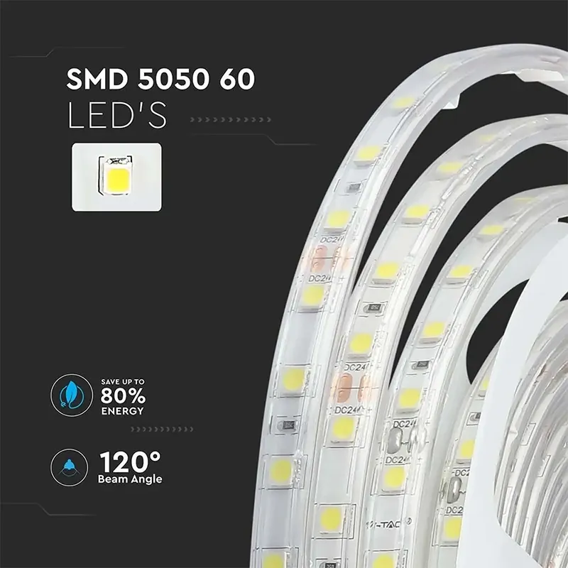 Banda LED SMD5050 24V 60LED/M 4000K IP65 5M