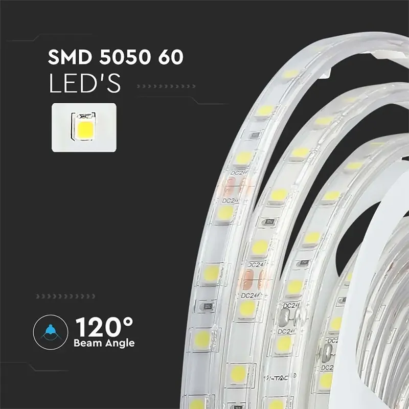 Banda LED SMD5050 24V 60LED/M 6400K IP65 5M