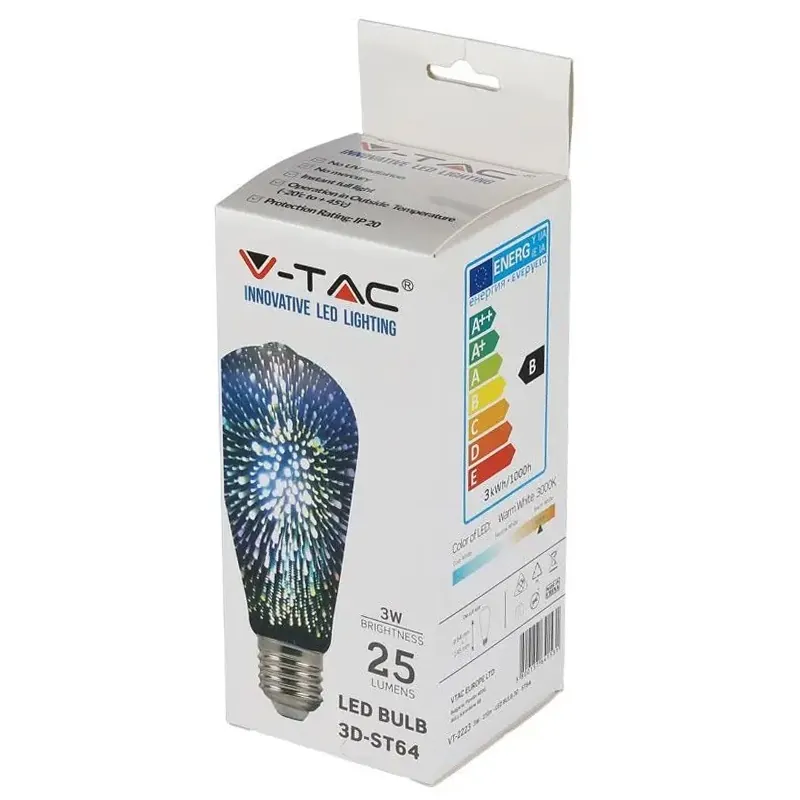 Bec LED ST64 E27 3W cu Filament 3000K Alb Cald Model 3D