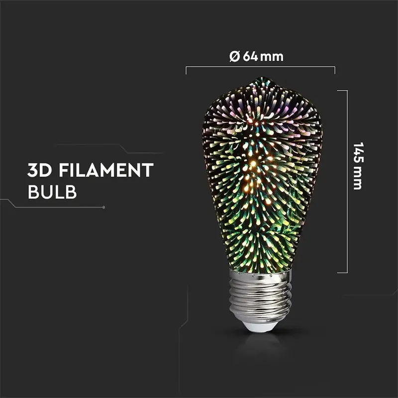 Bec LED ST64 E27 3W cu Filament 3000K Alb Cald Model 3D