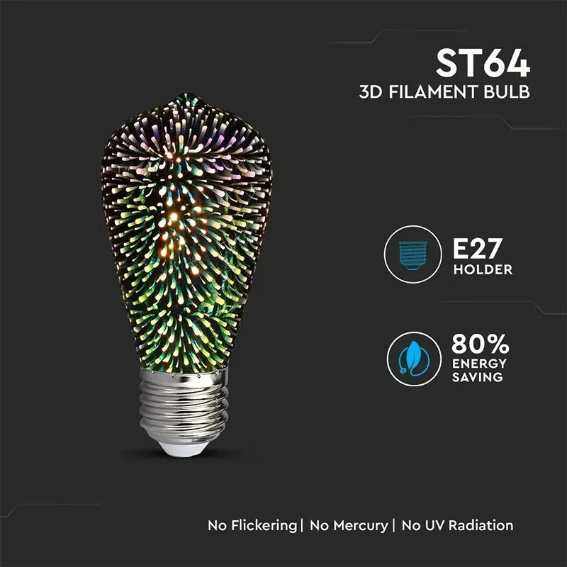 Bec LED ST64 E27 3W cu Filament 3000K Alb Cald Model 3D
