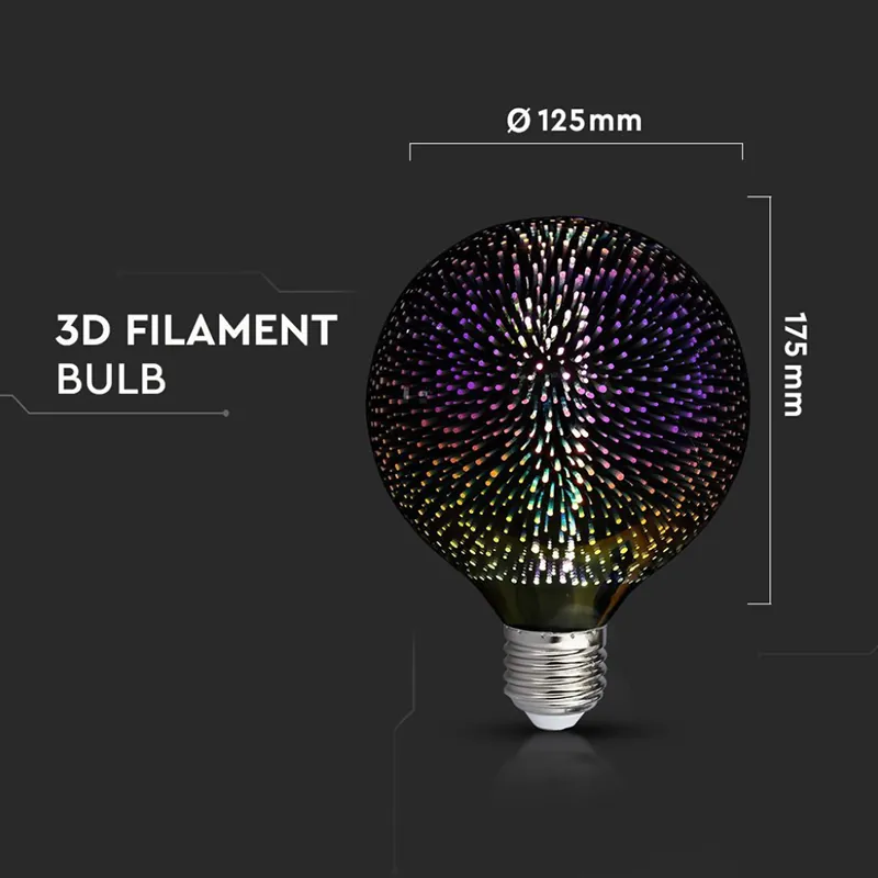 Bec LED G125 E27 3W cu Filament 3000K Alb Cald Model 3D