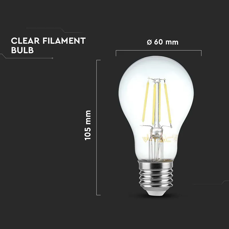 Bec E27 A60 cu Filament Dimabil LED 8W 3000K Alb Cald