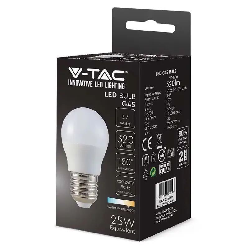 Bec LED G45 E27 3.7W 6500K Alb Rece