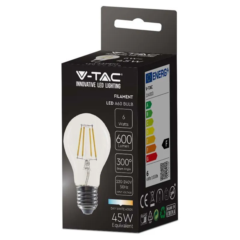 Bec E27 A60 cu Filament LED 6W 4000K Alb Neutru