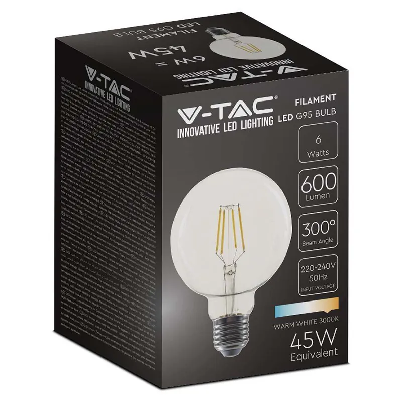 Bec E27 G95 cu Filament LED 6W 2700K