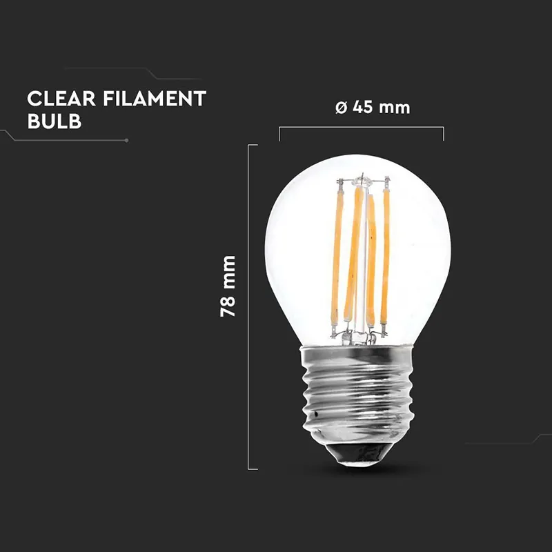 Bec E27 G45 cu Filament LED 4W 3000K