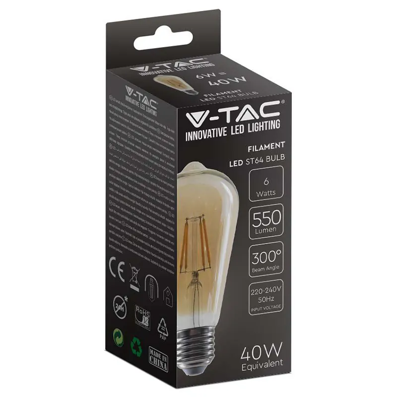 Bec LED ST64 E27 6W cu Filament 2200K Model Edison