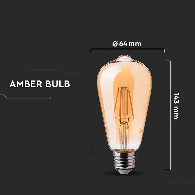 Bec LED ST64 E27 6W cu Filament 2200K Model Edison