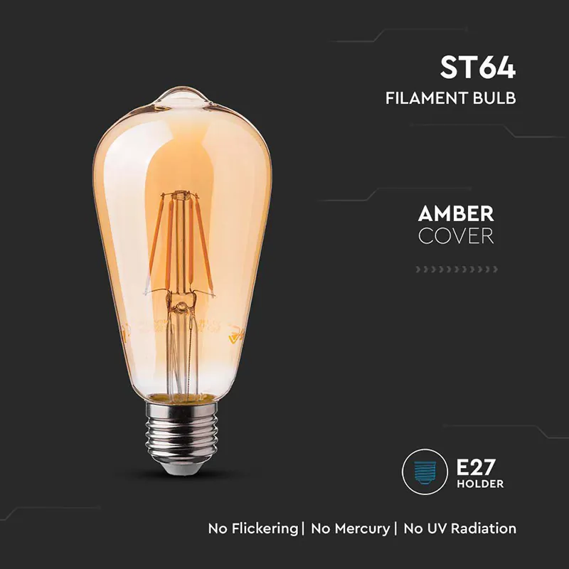 Bec LED ST64 E27 6W cu Filament 2200K Model Edison