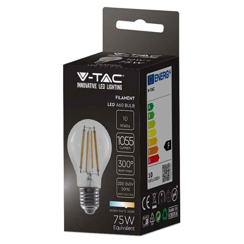 Bec LED A60 E27 10W cu Filament 3000K Alb Cald