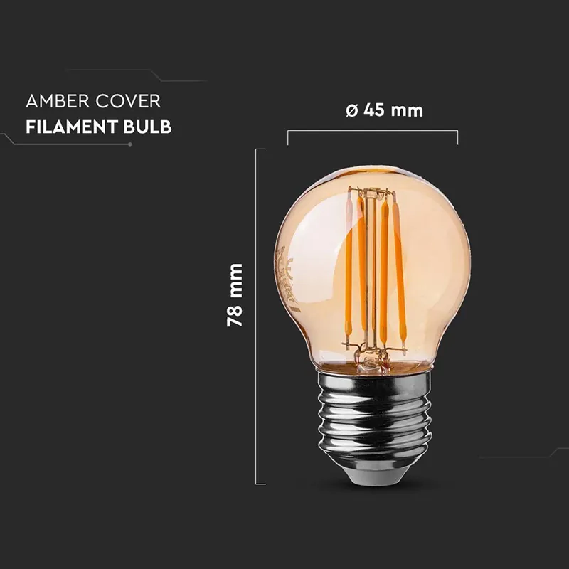 Bec LED G45 E27 4W cu Filament 2200K Alb Cald