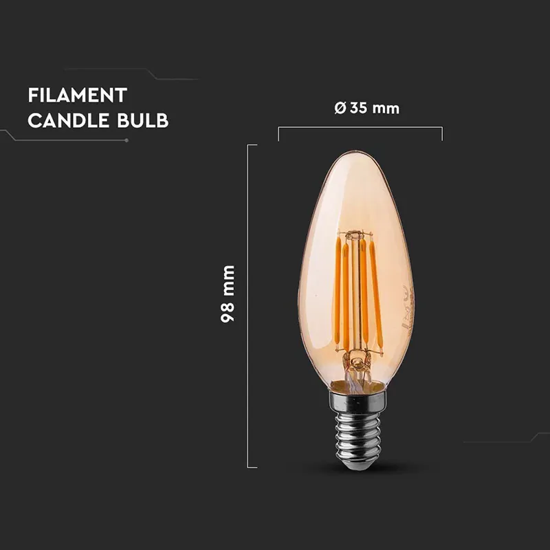 Bec LED E14 4W cu Filament 2200K Alb Cald