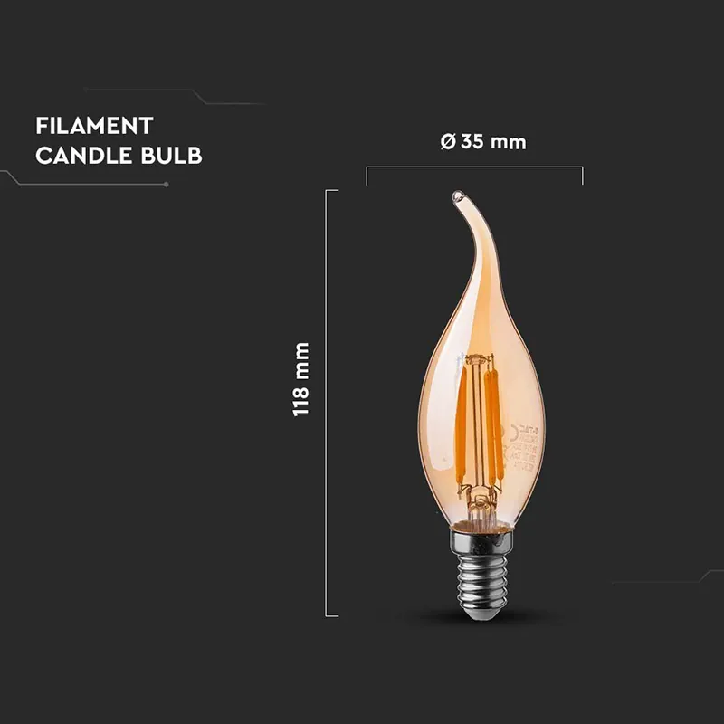 Bec LED E14 4W cu Filament 2200K Alb Cald