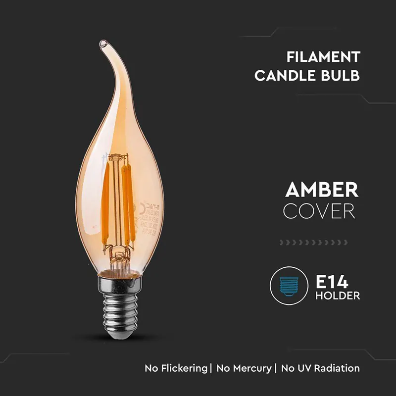 Bec LED E14 4W cu Filament 2200K Alb Cald