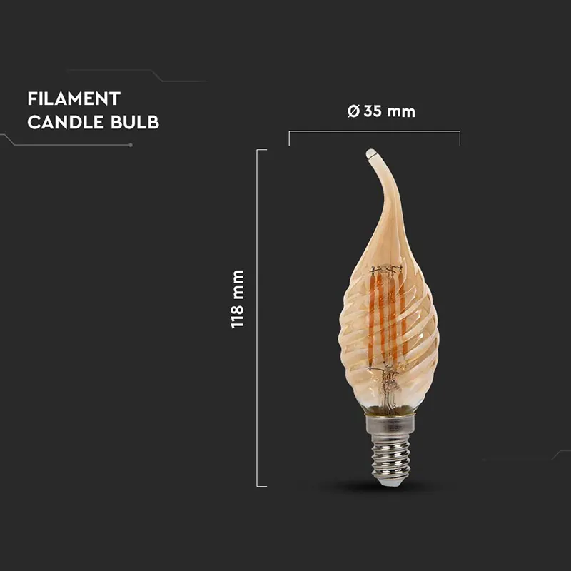 Bec LED E14 4W cu Filament 2200K Alb Cald
