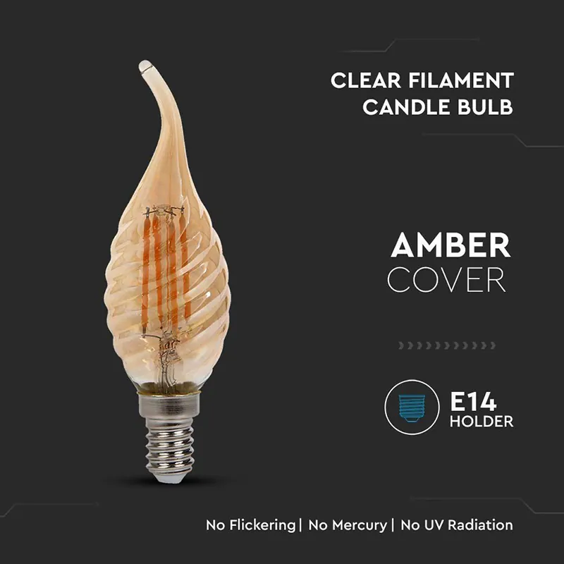 Bec LED E14 4W cu Filament 2200K Alb Cald