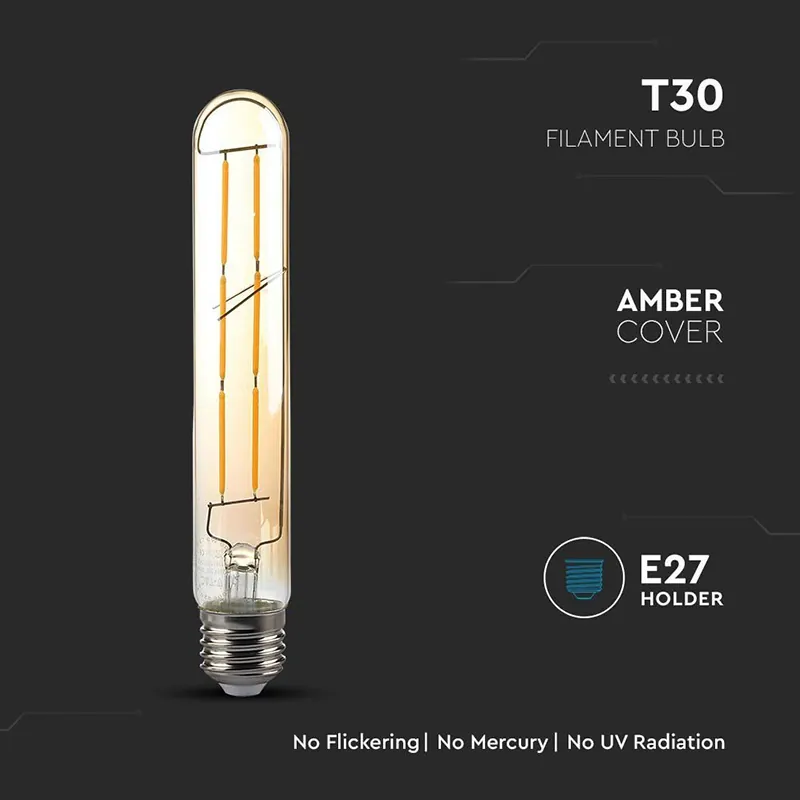 Bec LED T30 E27 cu Filament 6W 2200K Alb Cald