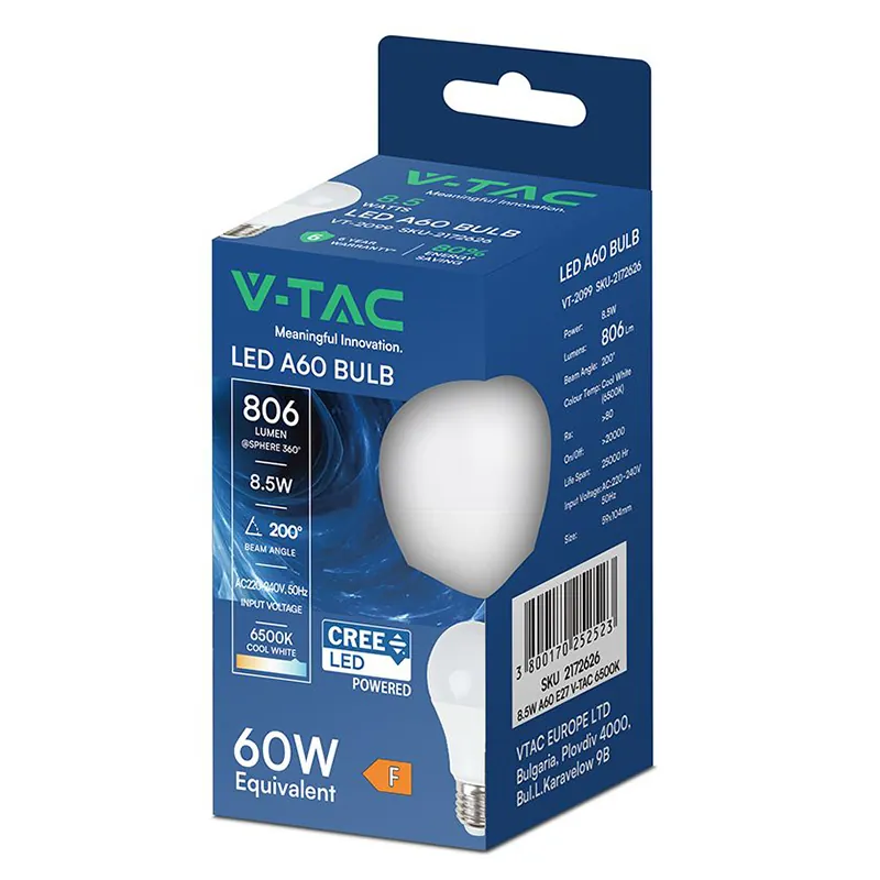 Bec LED A60 E27 8.5W 6500K Alb Rece Cip Cree