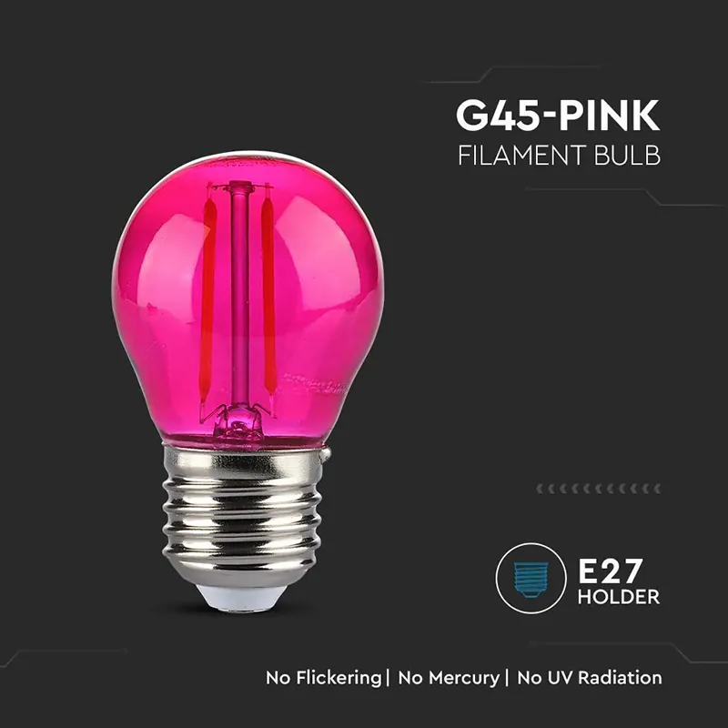 Bec LED G45 E27 2W cu Filament Lumina Roz