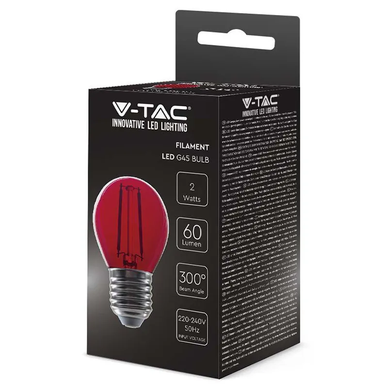 Bec LED G45 E27 2W cu Filament Lumina Rosie