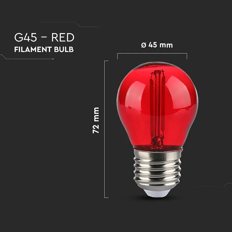 Bec LED G45 E27 2W cu Filament Lumina Rosie