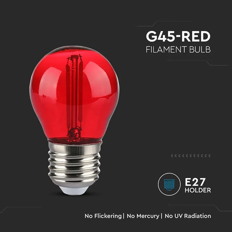 Bec LED G45 E27 2W cu Filament Lumina Rosie