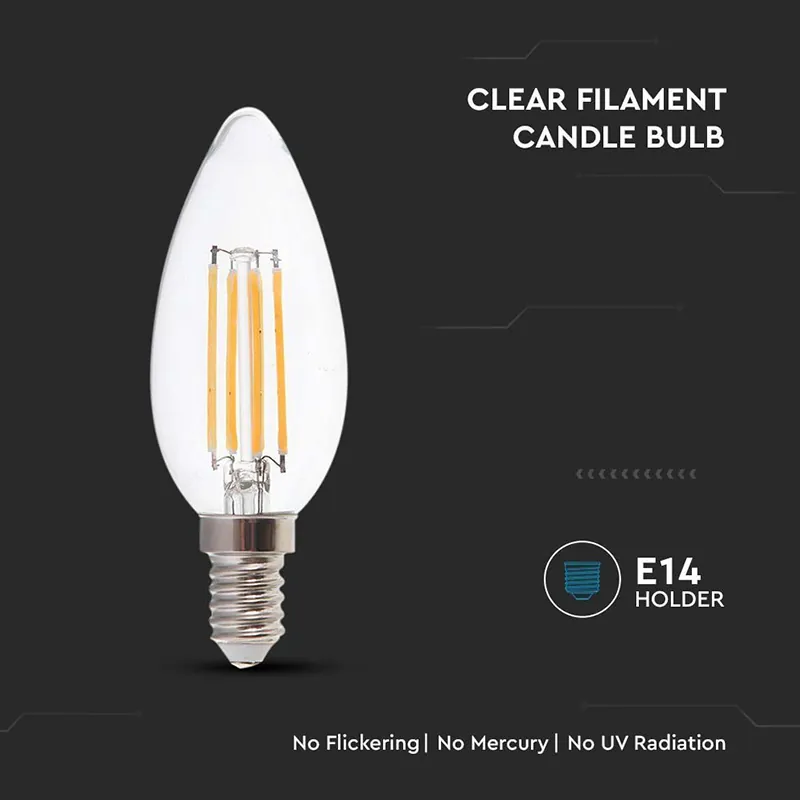Bec LED E14 6W cu Filament 4000K Alb Neutru