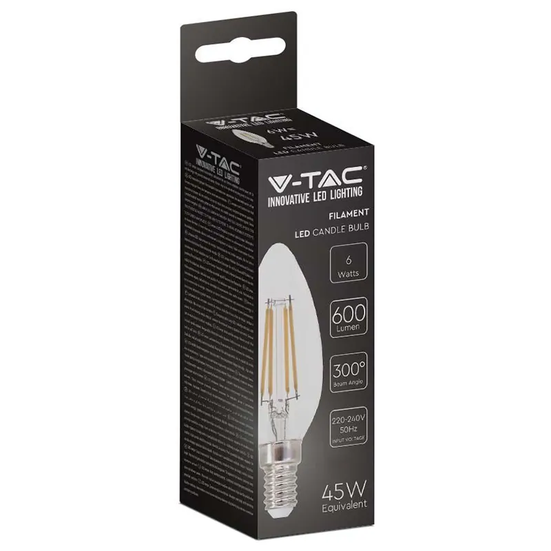 Bec LED E14 6W cu Filament 6400K Alb Rece