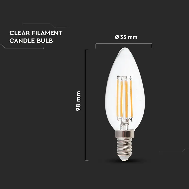 Bec LED E14 6W cu Filament 6400K Alb Rece