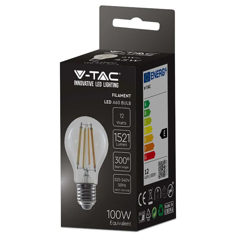 Bec A60 E27 Filament LED 12W 3000K Alb Cald