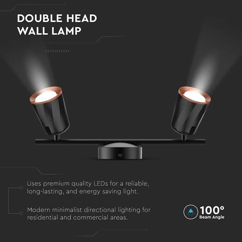 Lampa LED Montaj Perete 2X6W 4000K Alb Neutru - Negru