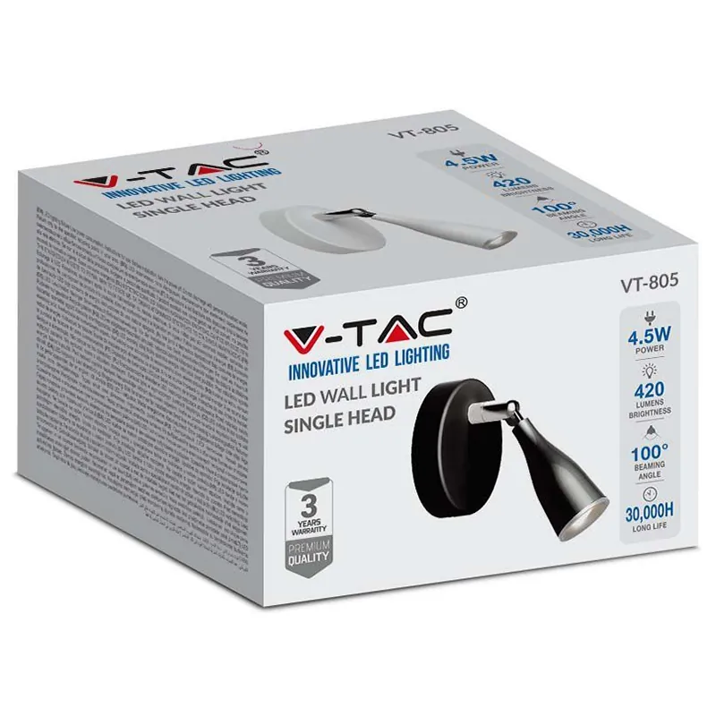 Lampa LED Montaj Perete 4.5W 4000K Alb Neutru - Negru