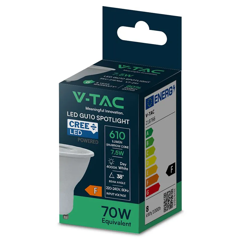 Bec Spot LED GU10 7.5W 38' 4000K Alb Neutru, Cip Cree