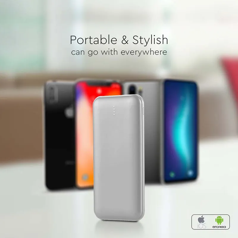 Power Bank 10000MAH cu Cablu 30CM Tip C  -  Argintiu