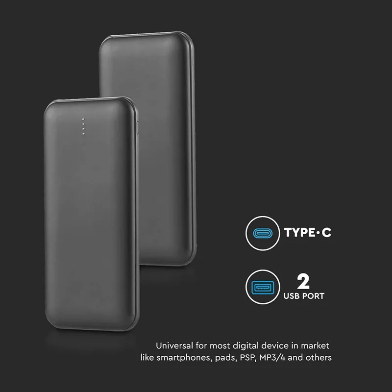 Power Bank 10000MAH cu Cablu 30CM Tip C  -  Negru