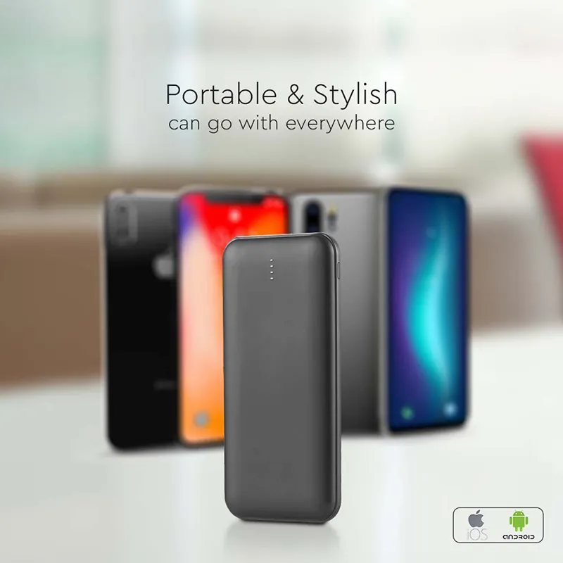 Power Bank 10000MAH cu Cablu 30CM Tip C  -  Negru