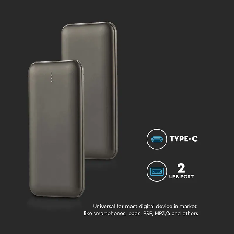 Power Bank 10000MAH cu Cablu 30CM Tip C  -  Gri Antracit