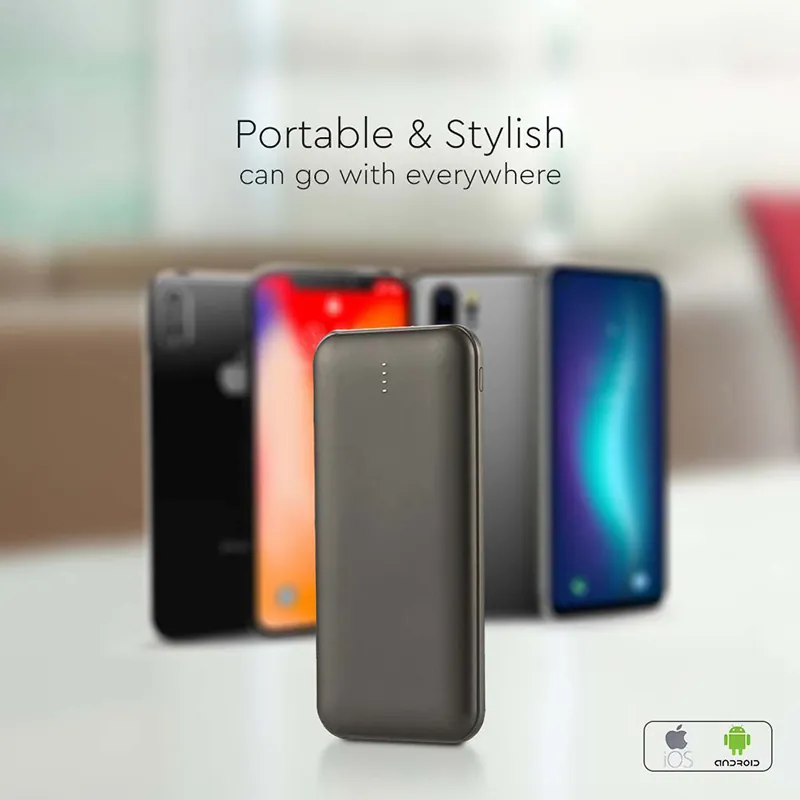Power Bank 10000MAH cu Cablu 30CM Tip C  -  Gri Antracit