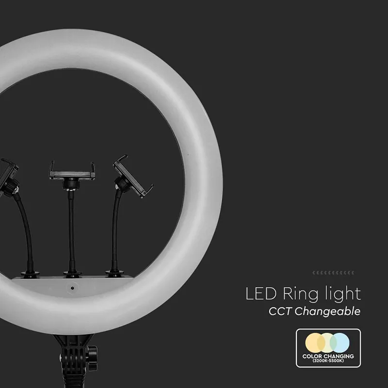 Selfie Ring Light 55W cu Trepied si Suport 3 Telefoane