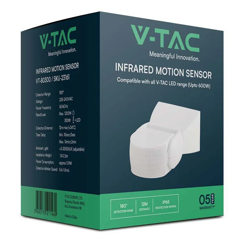 Senzor de Miscare 300W 180GR IP65 - Alb