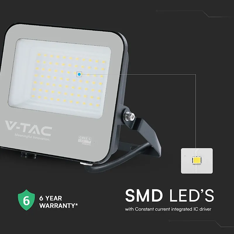 Reflector LED 50W 135LM/W 6500K IP65 Cablu 1M Cip Cree - Negru/Gri