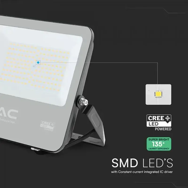 Reflector LED 100W 135LM/W 4000K IP65 Cablu 1M Cip Cree - Negru/Gri
