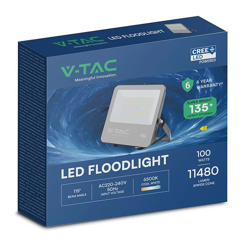 Reflector LED 100W 135LM/W 6500K IP65 Cablu 1M Cip Cree - Negru/Gri