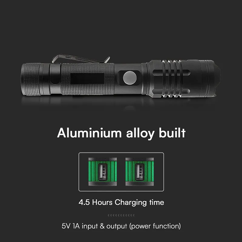Lanterna LED 10W Aluminiu cu Incarcare USB Tip C