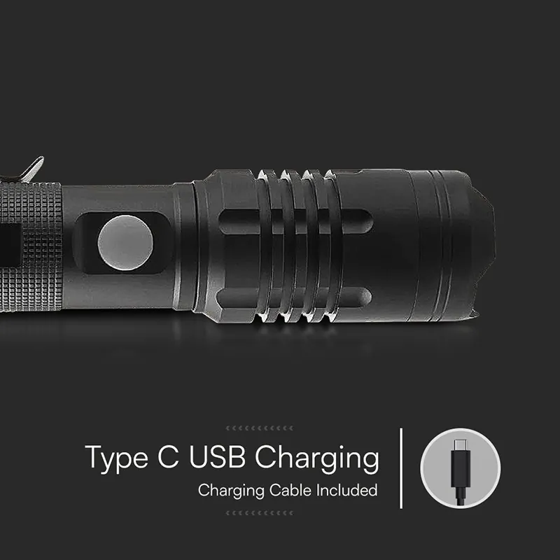 Lanterna LED 10W Aluminiu cu Incarcare USB Tip C