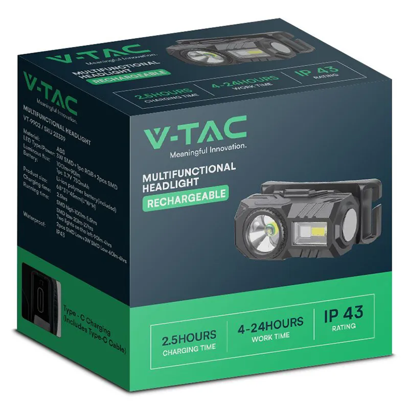 Frontala LED 3W + LED RGB IP43 cu Incarcare Tip C
